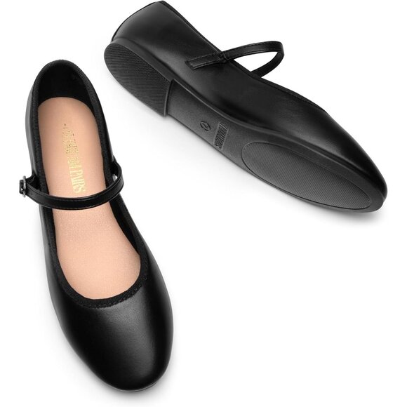 Dream Pairs Women's Black-pu CALF PU Round Toe Buckled Ankle Strap Ballet Flats - Picture 3 of 8